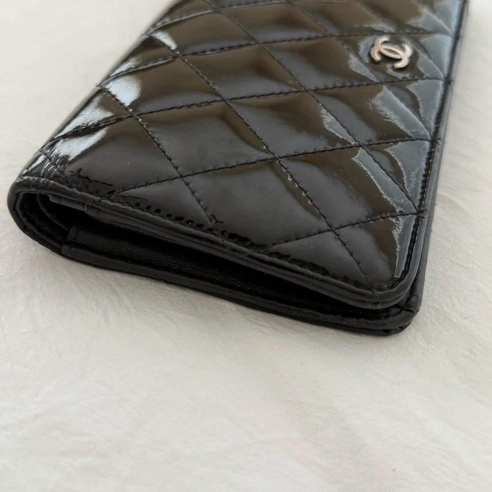 Chanel Quilted Long Wallet Bi Fold Card Holder Silver CC